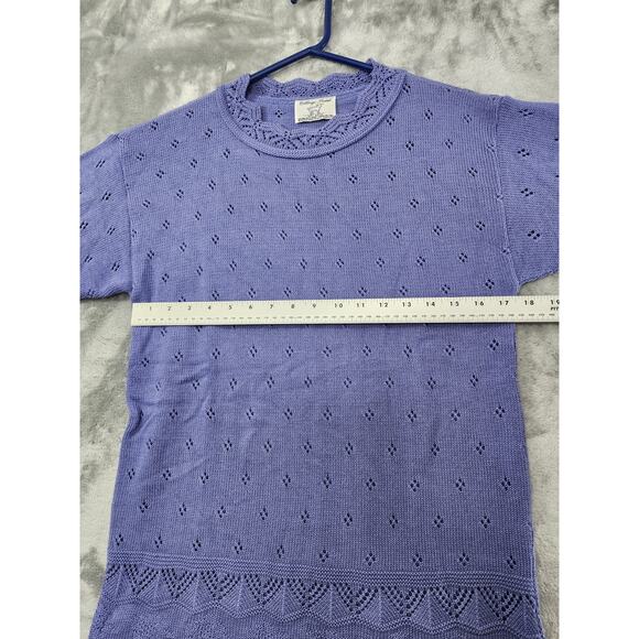 Vintage 80s College Point Pointelle Knit Sweater Pleated Skirt Set Size M Purple - Picture 6 of 10